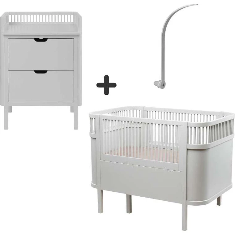 Sebra Baby Jr. udtræksseng + puslebord & uroholder - Stone Grey