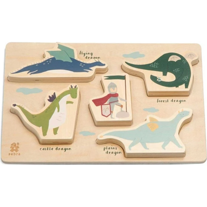 Sebra Dragon Tales træpuslespil, 5 brikker (multi)