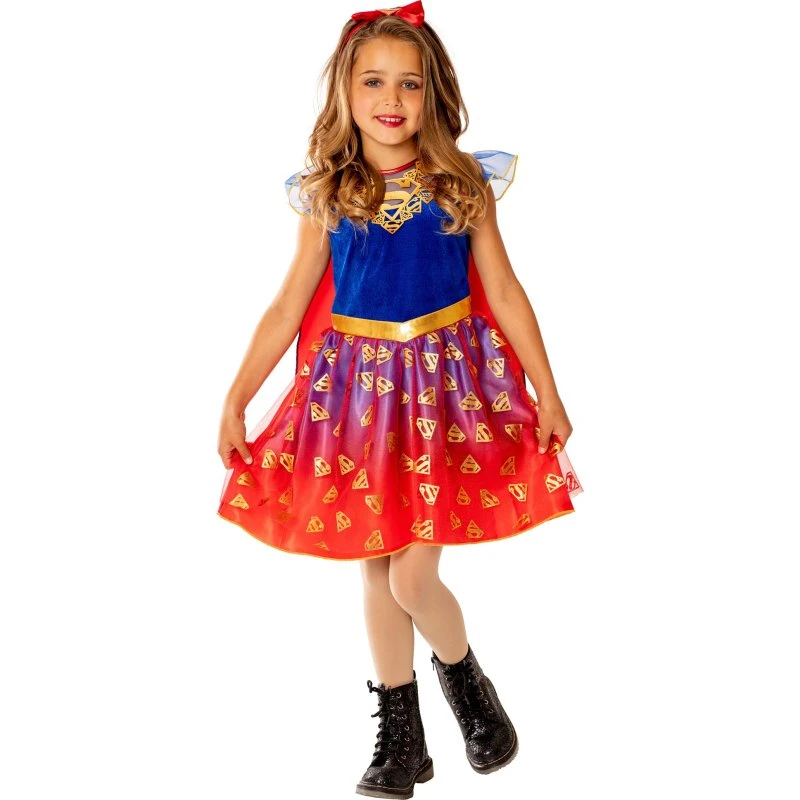 Supergirl Deluxe kostume til piger - med kappe, kjole og maske