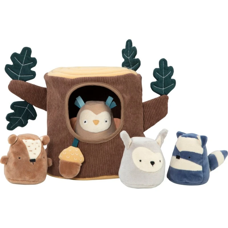 Sebra Soft Activity Toy – Hide & Seek træstamme med 4 dyr