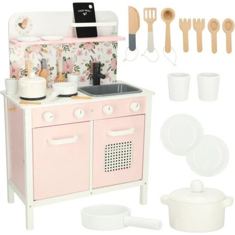 LULILO legekøkken i træ, pink med blomster og ovn