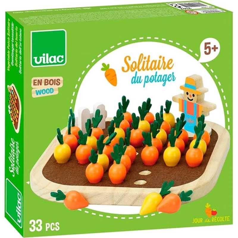 Vilac Solitaire "Gartnerens Grøntsager" træspil (33 gulerødder)