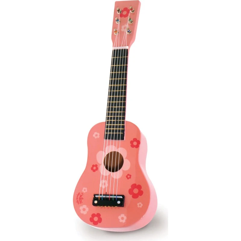 Vilac børneguitar lyserød med blomster, 51 cm