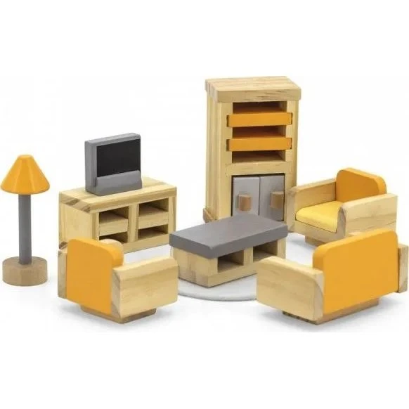 VIGA PolarB Dukkehusmøbel - Stue, træ 8 dele (appelsin)
