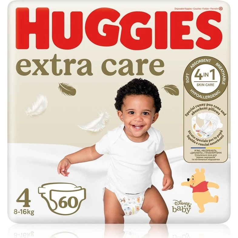 Huggies Extra Care Størrelse 4 Engangsbleer, 8-16 kg, 60 stk