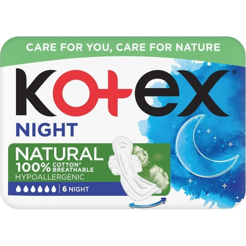 Kotex Natural Night natpuder, 6 stk.