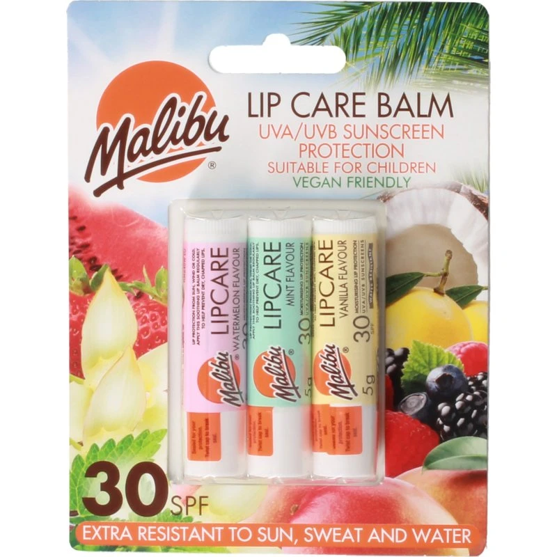 Malibu Lip Balm SPF 30 - 3-pak med assorterede smage