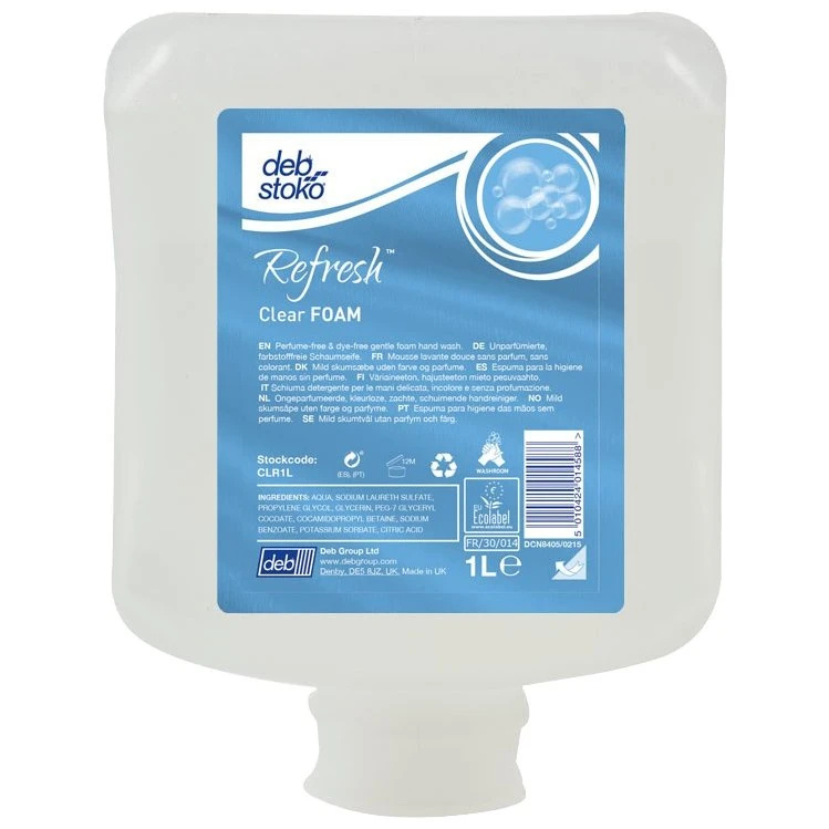 Deb Refresh Clear Foam Wash 1l - Parfume- og farvefri skumsæbe