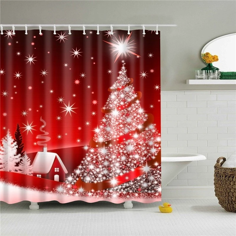 Badeforhæng Juletræ - 180x200 cm med julemotiver