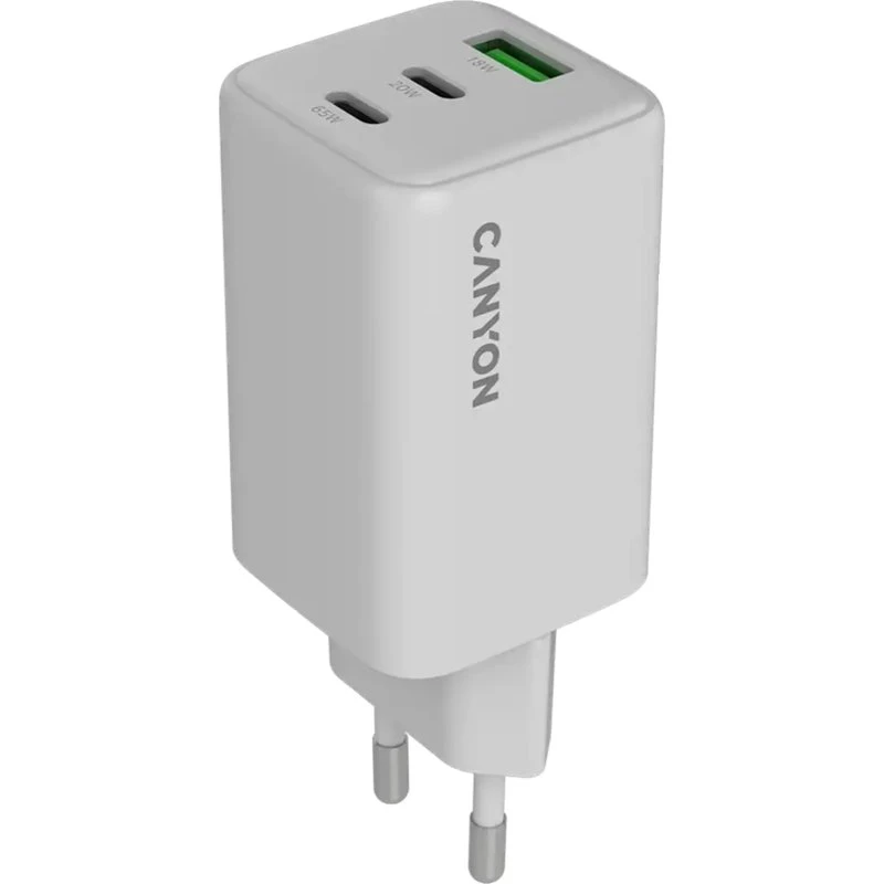 Canyon 65W GaN Oplader - 2xUSB-C + USB-A, Hvid