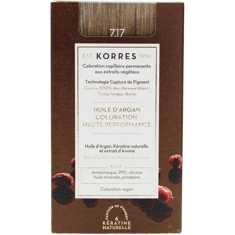 Korres Argan Oil Permanent Hårfarve 7,17 Mørkeblond Beige 50 ml