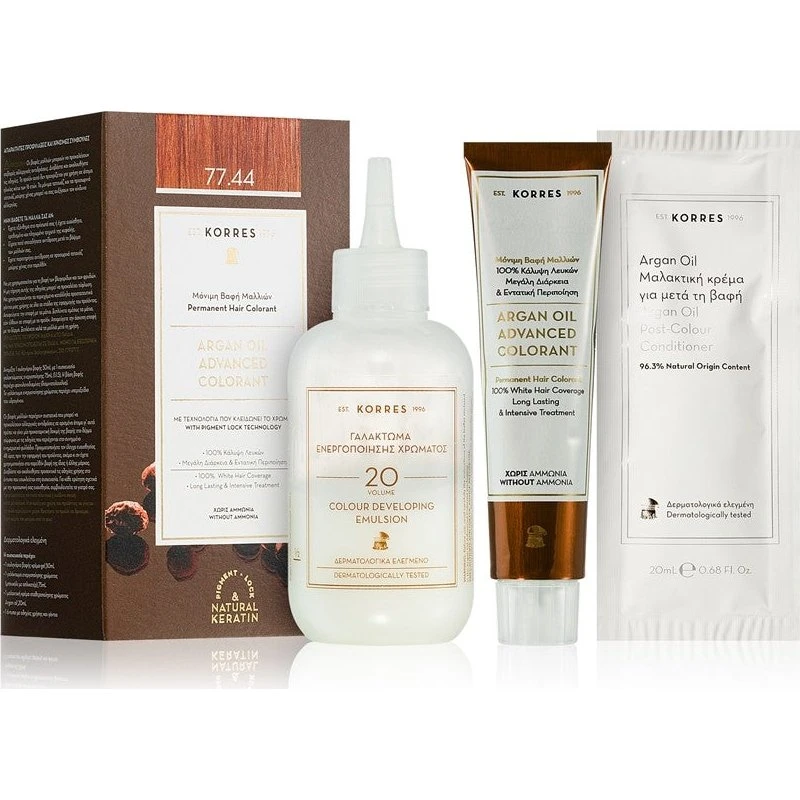 Korres Argan Oil Permanent Hårfarve 77,44 Intens Copper Blonde 50ml