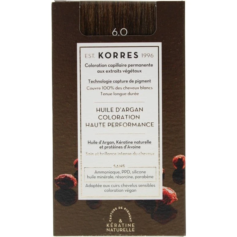 Korres Argan Oil Permanent Hårfarve 6,0 Mørk Blond 50 ml