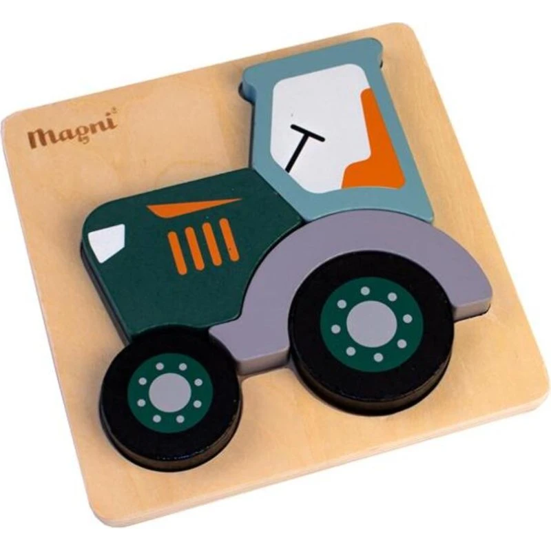 Magni Traktor puslespil – FSC-certificeret, 5 brikker (grøn)