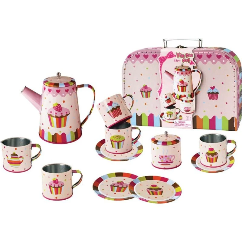 Magni Kaffesæt i tin, 13 dele - Lyserød med cupcake