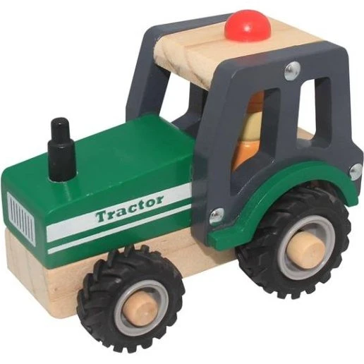 Magni Traktor i træ, grøn med gummihjul – FSC, 18+m