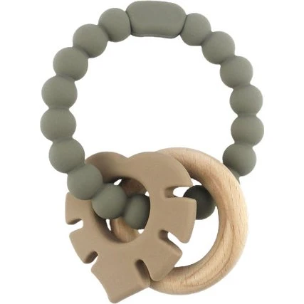 Magni Grå Biderangle i Silikone med Træ og Blad