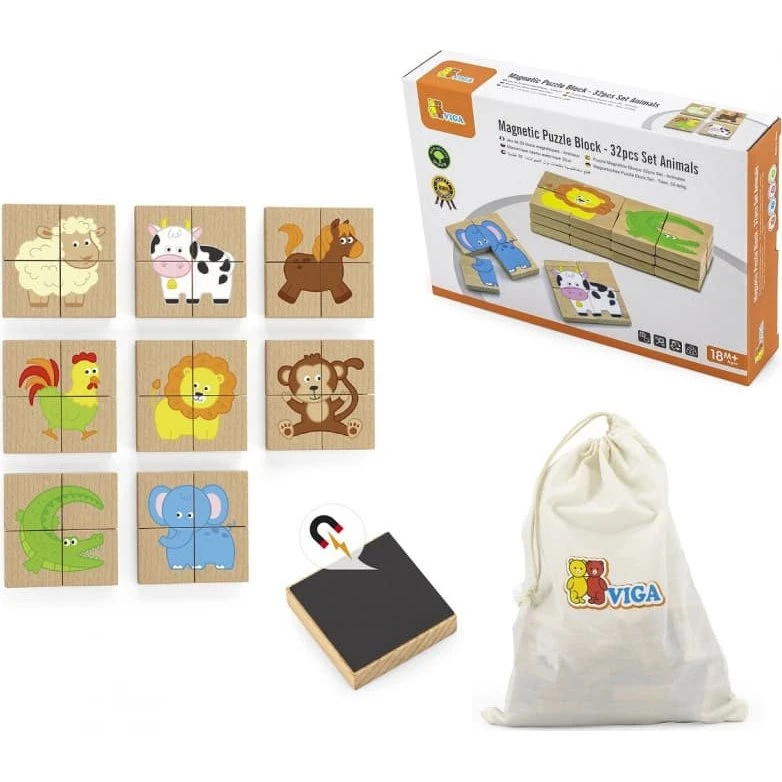 Viga 50722 Magnetisk puslespil - Gårdsdyr, 32 dele