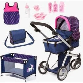 Bayer Mega-sæt dukkevogn, marineblå (18354AC)