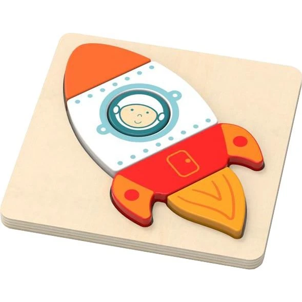 Magni Puslespil Rumraket i træ, 5 tykke brikker (FSC)