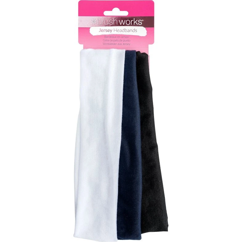 Brushworks Jersey Headbands - 3 stk. - Sort, mørkeblå & hvid