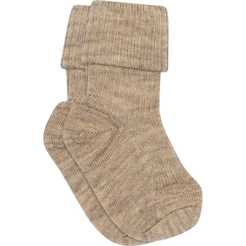 Baby ankelstrømper i superwash merinould med ombuk