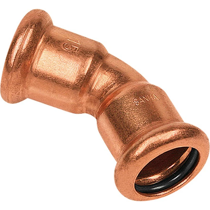Kobber Cu press bøjning 12 mm 45º med to muffer