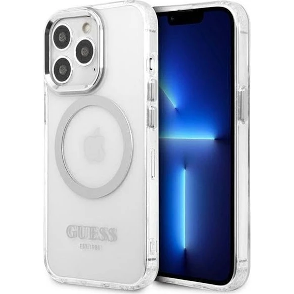 GUESS Metal Outline MagSafe cover til iPhone 13 / 13 Pro - Silver