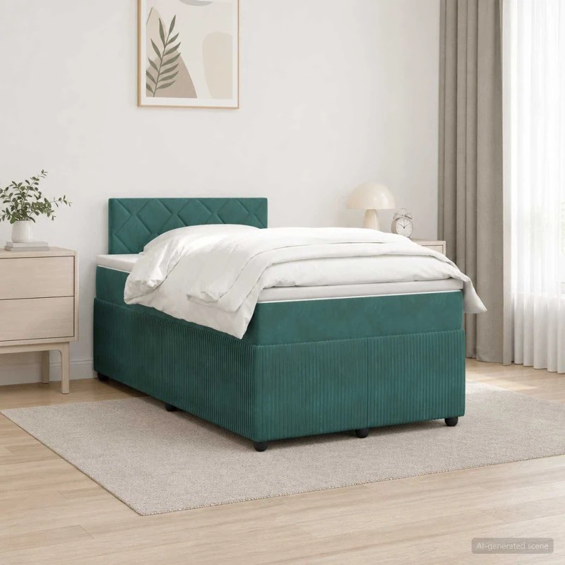 vidaXL Boxmadras med topmadras Mørkegrøn Fløjl 120 x 200 cm