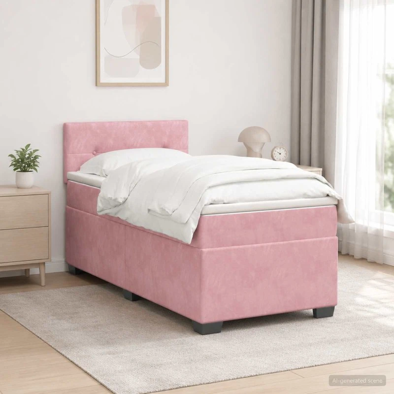 vidaXL Box Spring Seng med LED og madras, Lyserød, 90 x 200 cm