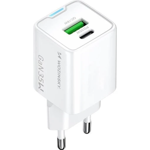 Wozinsky WWC-35W 35W GaN Vægoplader med USB-C og USB-A - Hvid