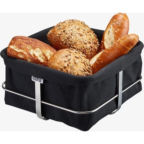 GEFU Brunch Square Brødkurv i rustfrit stål med sort stof