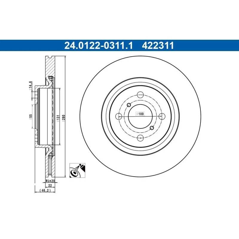 ATE Bremseskiver til Toyota Yaris (24.0122-0311.1)