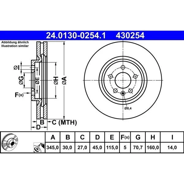 ATE Bremseskiver til Opel & Vauxhall Insignia (24.0130-0254.1)