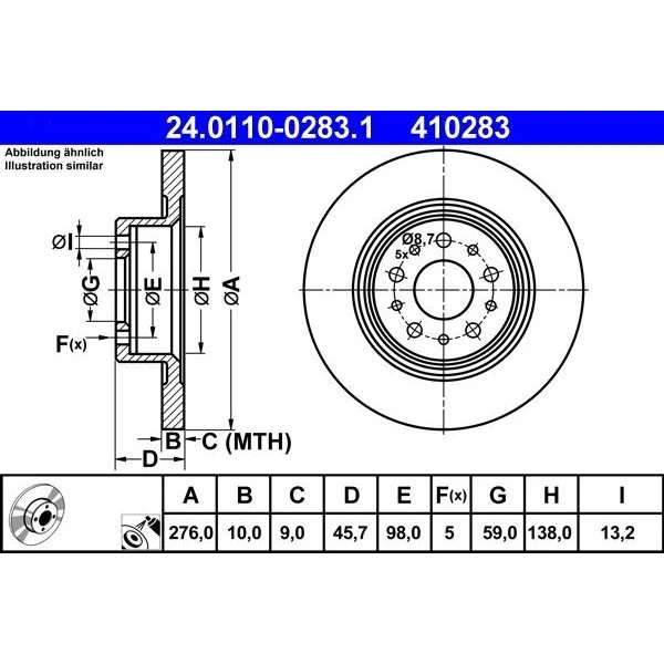 ATE Bremseskiver til Alfa Romeo 147, 156 & GT - 276mm