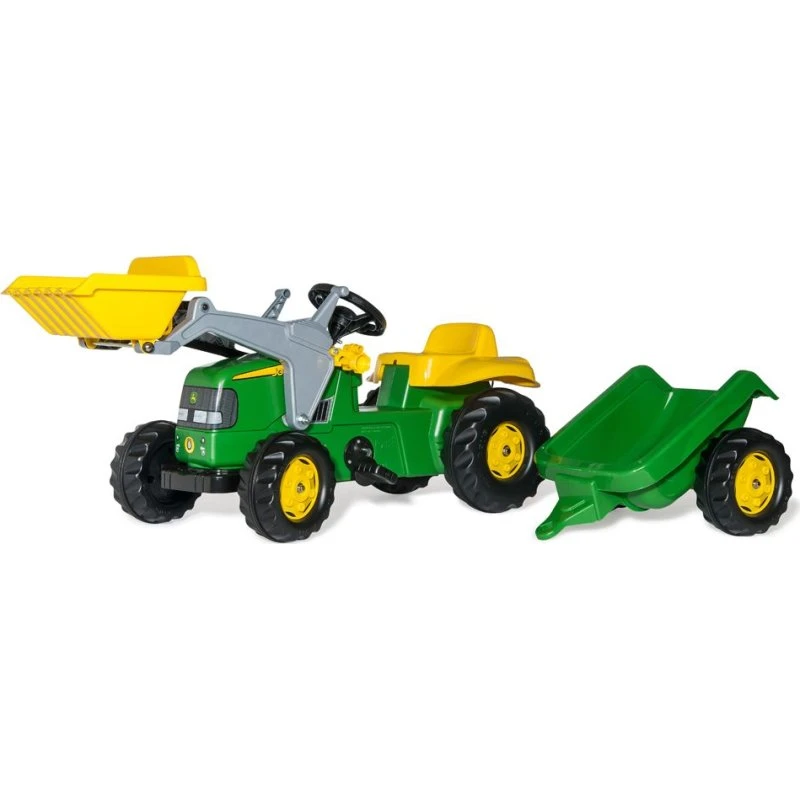 RollyKid John Deere pedaltraktor med frontskovl og trailer