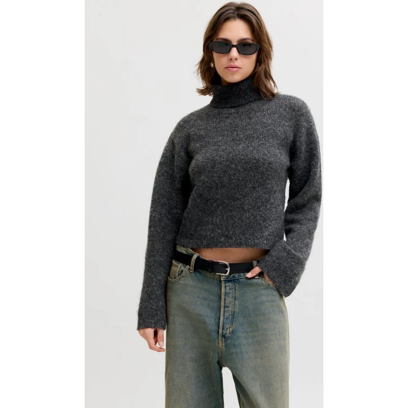 JXROSANNA Rullekrave Striktrøje - Dark Grey Melange