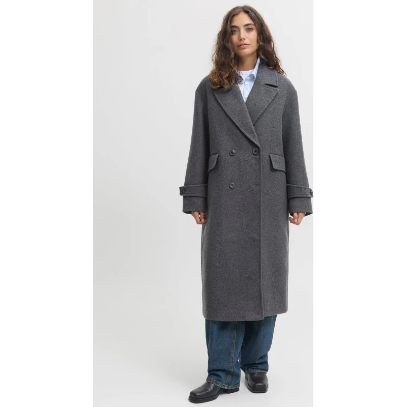 JXCARA Wool Blend Lang Uldfrakke – Mørkegrå