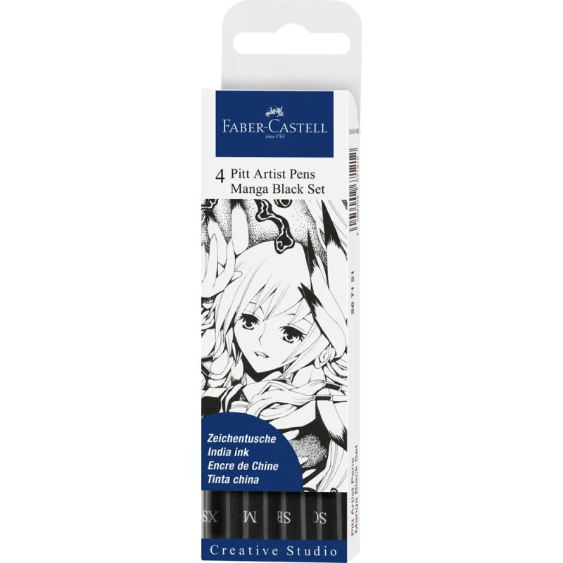 Faber-Castell Pitt Art Manga tusser, 4 stk. sort
