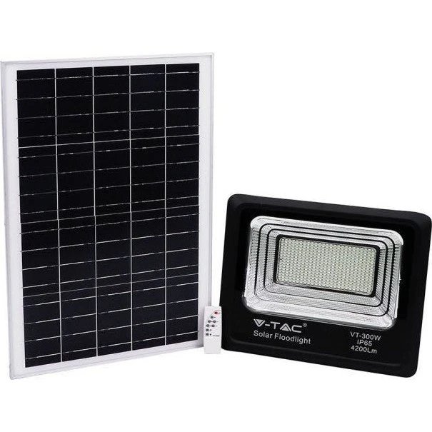 V-Tac 50W Solcelle Projektør LED - Sort, IP65, 4200lm