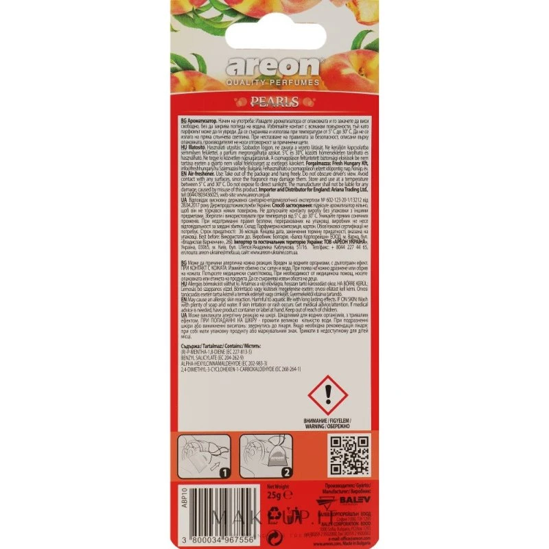 Areon Pearls Peach Luftfrisker til bil, 30 g
