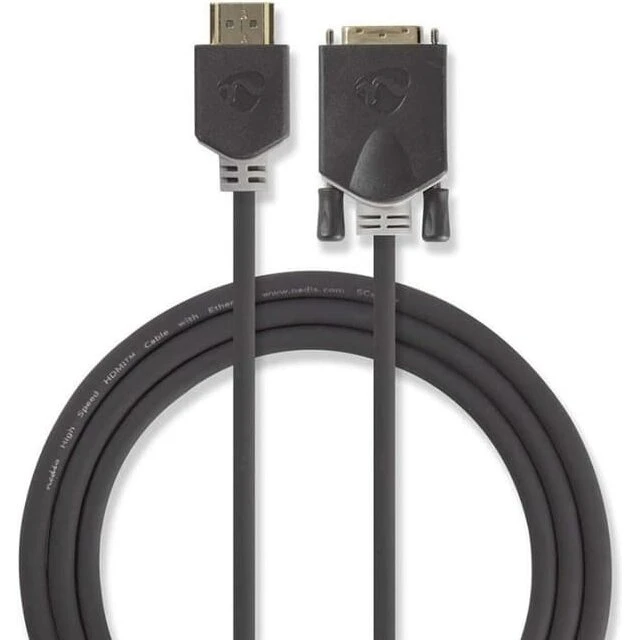 Universal HDMI–DVI-kabel 2,0 m – DVI‑D 24+1, guldbelagte stik