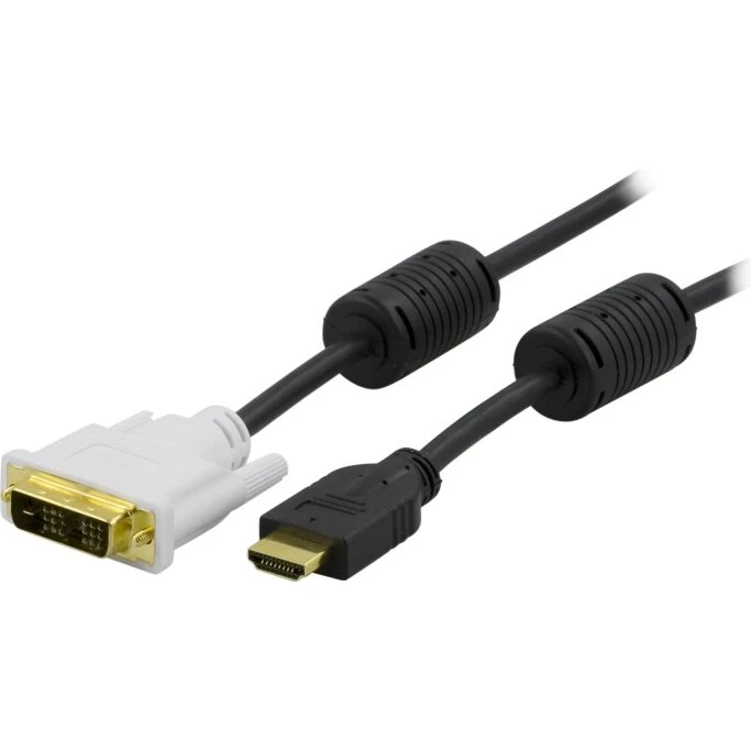 DELTACO HDMI til DVI-kabel 19-pin D Single Link 0,5 m, sort/hvid