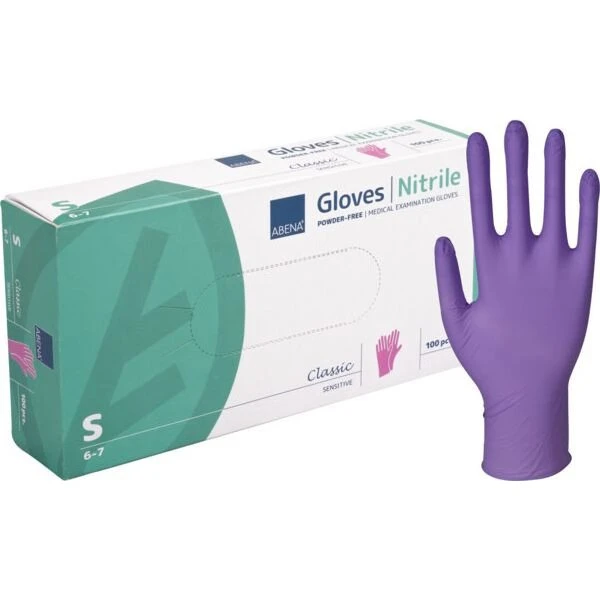 ABENA Classic Sensitive lilla nitrilhandsker S, 100 stk