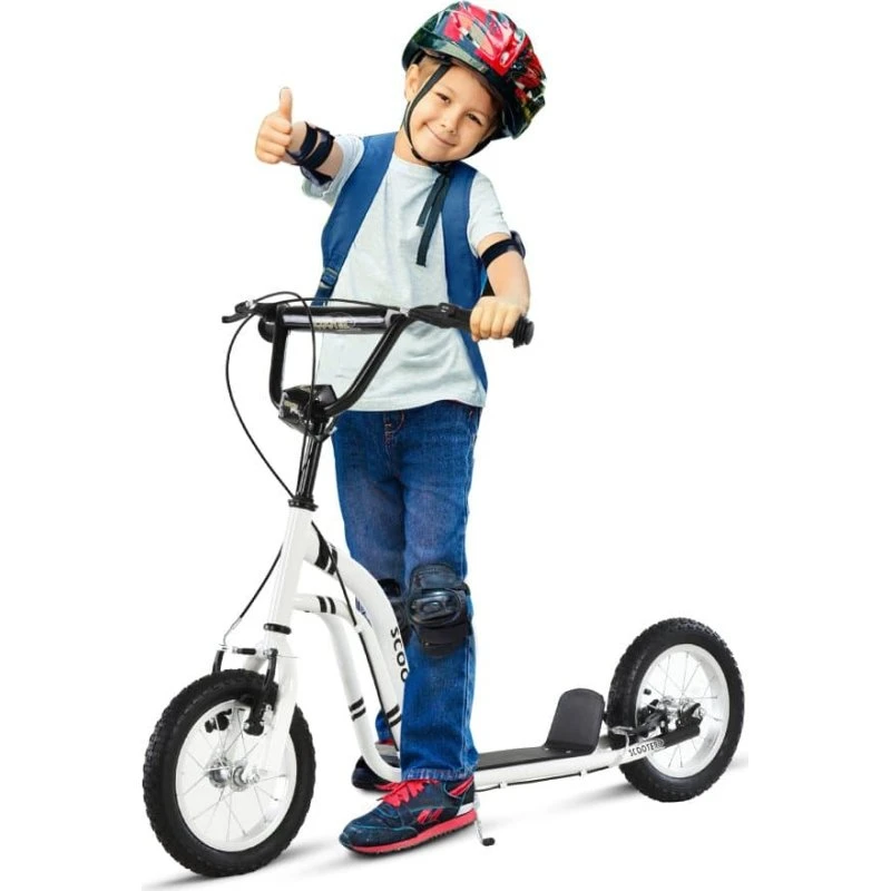 Børneløbehjul 12 tommer luftgummidæk, aluminium, hvid (85–95 cm)