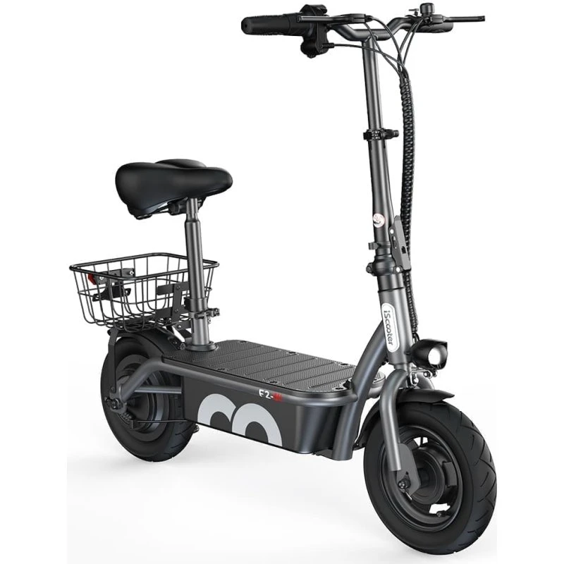 iScooter F2 10" el-løbehjul 500W 36V 7,8Ah med kurv (sølvgrå)
