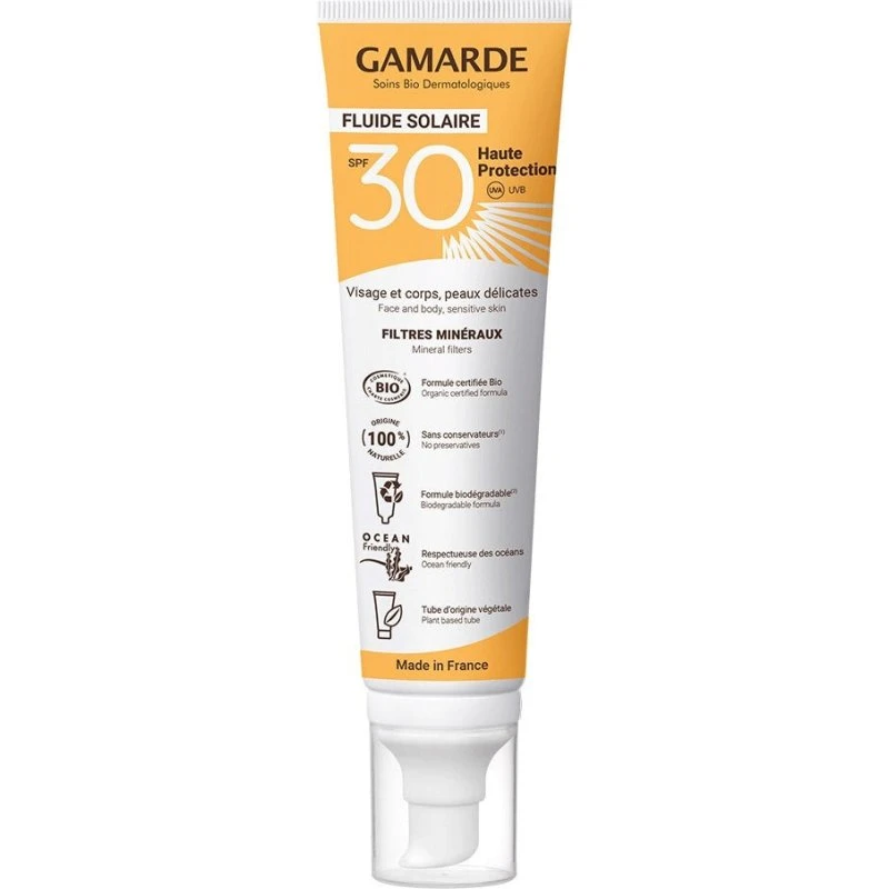 Gamarde Solar Fluid SPF30 - Økologisk solcreme til ansigt og krop 100 ml