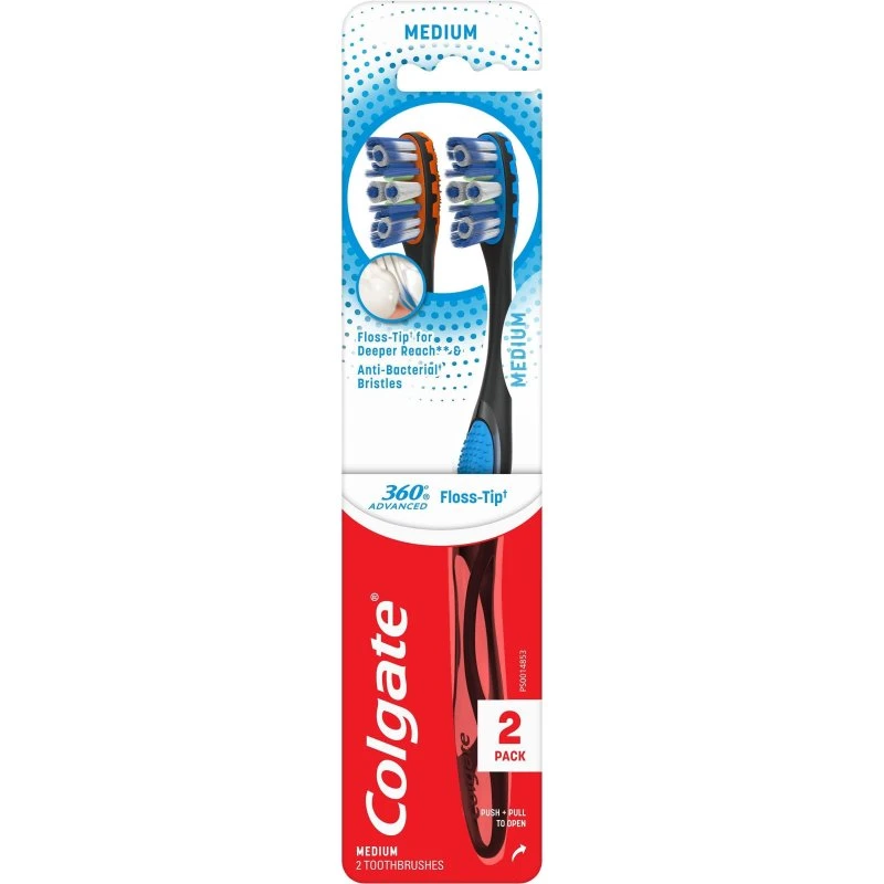 Colgate 360 Advanced Floss‑Tip tandbørste, medium 2 stk