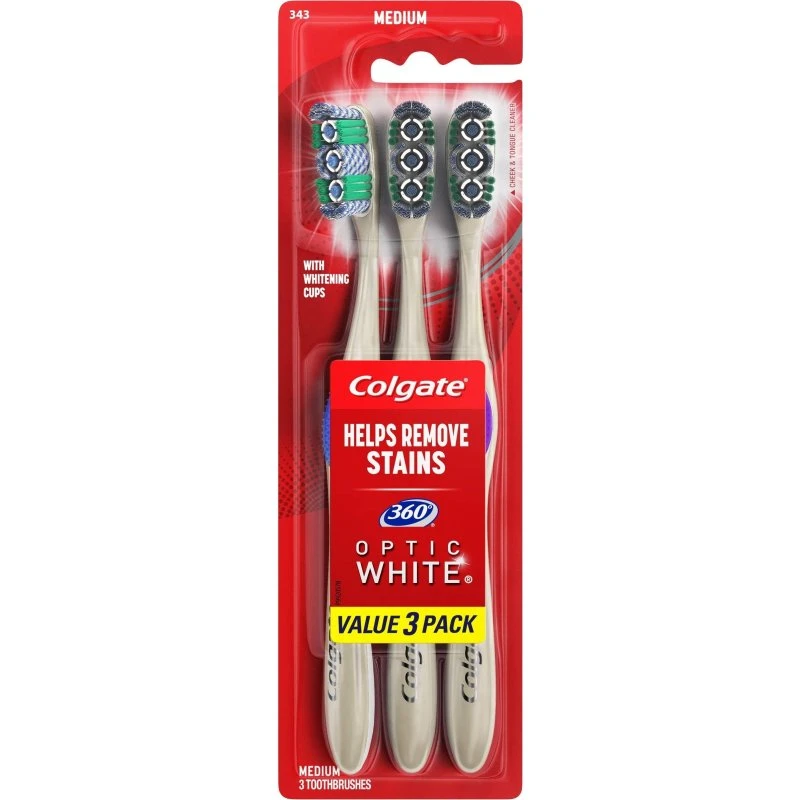 Colgate 360 Optic White tandbørste, Medium - 3 stk
