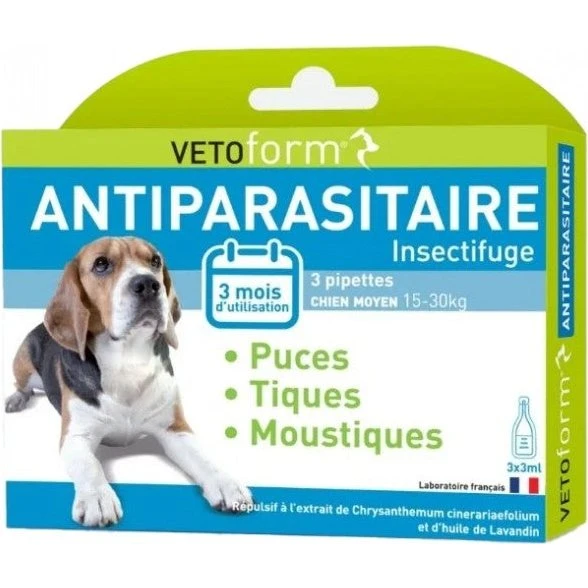 Vetoform Antiparasitiske Pipetter Medium (15-30 kg) 3x3ml